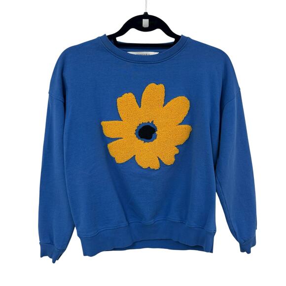 Compania Fantastica Blue Fleece Sweatshirt with Flower Graphic Womens Small - Picture 2 of 7